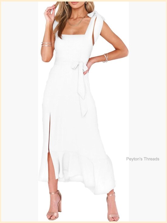 Dresses & Skirts - Boho Side Split Maxi Dress - Flowy Wedding Guest Dress with Belt
